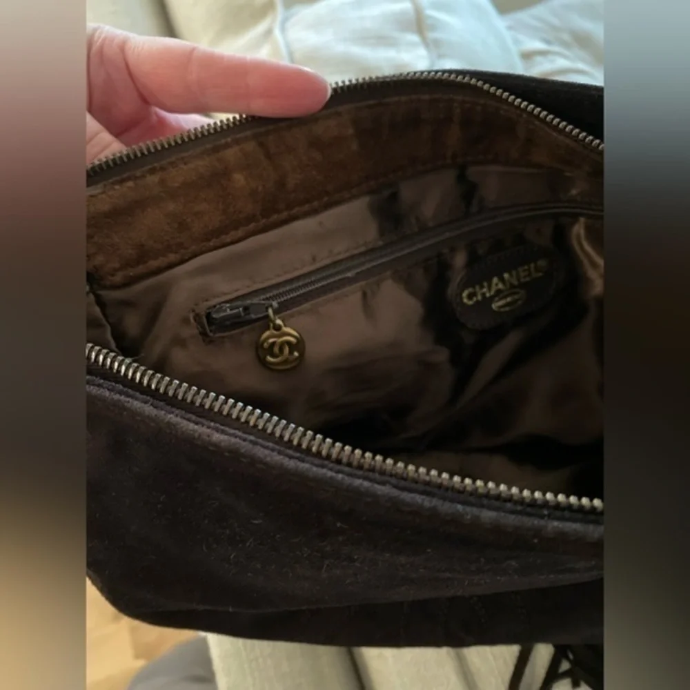 CHANEL Suede Chocolate Brown CC Logo Tassel Shoulder Bag
